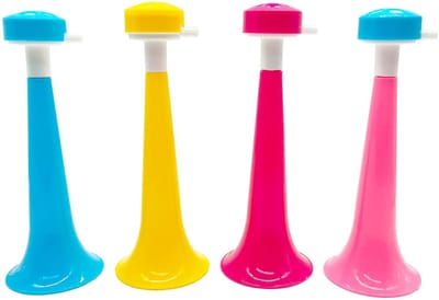 Dailygoods- Vuvuzela 4 stuks - Lichtgewicht Hoorn - Duurzaam Kunststof - Luide Klank - Ideaal voor Sportevenementen - Afmetingen 20 × 7 cm - Fanhoorn