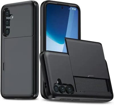 Hoesje met Kaarthouder Slider Geschikt voor Samsung Galaxy S24 FE | Back Cover Pasjeshouder Achterkant | Kaarthouder voor Twee Pasjes | Zwart