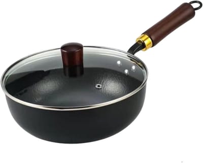 Japanse Gietijzeren Pan - Kookpot Handgesmeed - Natuurlijk Koken - Honingraatstructuur Nitrering - 20 cm - Zwart