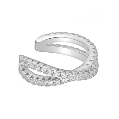 EAR IT UP - Ear cuff - Gekruist - Gerhodineerd zilver - Zirkonia - Pavézetting - 11 x 3,5 mm - 1 stuk