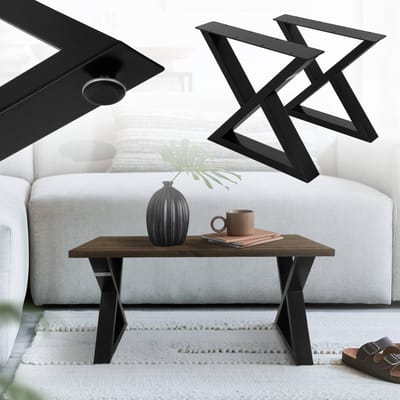 2 x tafelpoten Bankrunners B43xH40 cm X-vormige tafellopers van zwart staal met poedercoating ML-Design