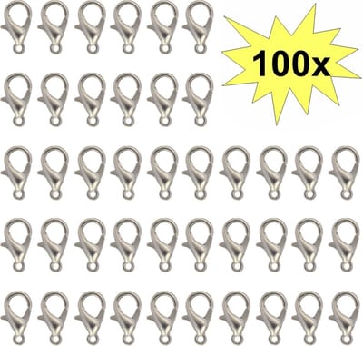 100x Karabijn Sluitingen - Karabijnsluitingen - Karabijnhaakjes - Staalkleurig - 10mm - 100 Stuks