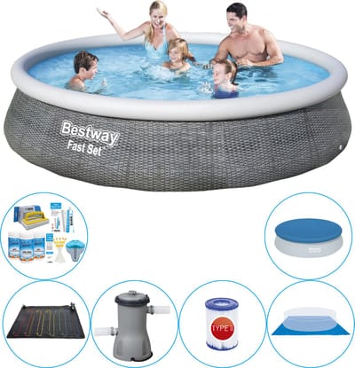 Fast Set Rattan Rond 396x84 cm - Zwembad Combi Deal