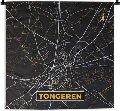 Wandkleed - Wanddoek - Stadskaart - Tongeren - Kaart - Gold - Plattegrond - 180x180 cm - Wandtapijt
