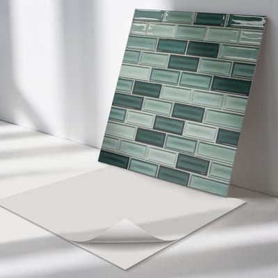 Wallfluent Vinyl Tegels - Rechthoekig Mozaïek in Tinten Zelfklevende PVC Tegels - 30 cm x 30 cm - Groente Vinyl Tegels - Verpakking van 9 stuks - Vierkant PVC Tegels - Texturen Plaktegels - Vinyl Vloer Tegels - Plaktegels Keuken en Badkamer