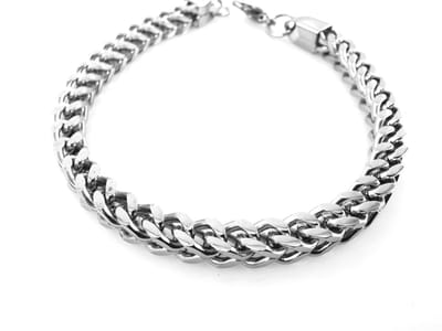 Armband - heren - RVS - vierkant - V-Schakel - L 22 cm - Br 6 mm - zilverkleurig.