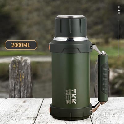 TKK 2000ml SUS-316 Grote Capaciteit Roestvrijstalen Thermoskan Draagbare Vacuümfles Geïsoleerde Beker met Touw Thermosfles 2000ml gray