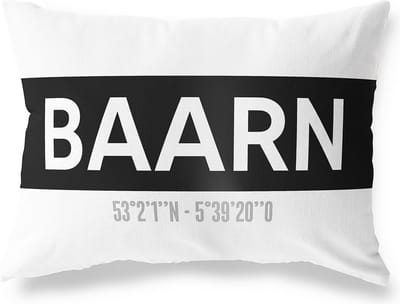 Tuinkussen BAARN - UTRECHT met coördinaten - Buitenkussen - Bootkussen - Weerbestendig - Jouw Plaats - Studio216 - Modern - Zwart-Wit - 50x30cm