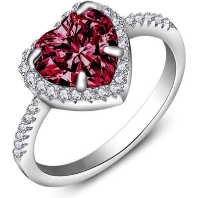 Klassieke Kleur Hart Verlovingsringen Voor Dames Wit Rood CZ Steen Inleg Mode Sieraden Huwelijksfeest Cadeau 8 white