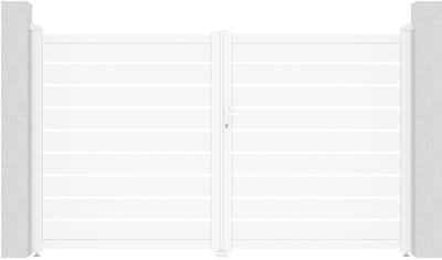 Vente-unique Openslaande elektrische opengewerkte aluminium poort L305 x H183 cm wit - PRIMO