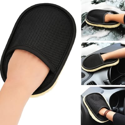 Ultra-Zachte Microvezel Auto Schoonmaakhandschoen – 25 × 13,5 cm | Zwart/Beige | Voor Auto Detailing & Onderhoud