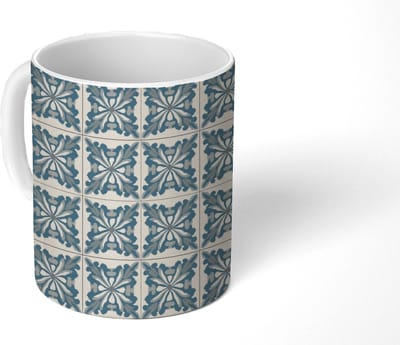 Mok - Koffiemok - Dessin - Tegel - Blauw - Mokken - 350 ML - Beker - Koffiemokken - Theemok