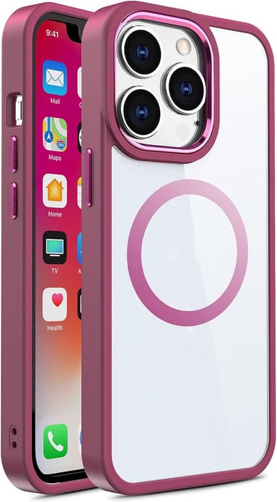 Hybrid Transparant TPU Hoesje - Camera Surround Case - Compatibel met MagSafe Geschikt voor: Apple iPhone 15 Pro Max - Donkerroze