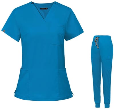 Dailygoods- Scrubs V-hals Korte Mouw - 3 Zakken - Slim Fit - Yogabroek - Zweetafvoerend - Lichtgewicht Polyester/Elastaan - Verpleeguniform