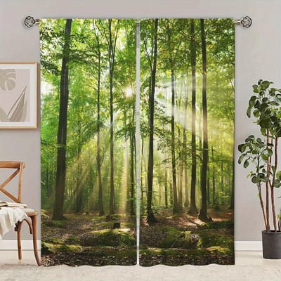 2 panneaux, Belle Scène de Forêt Naturelle Rideau Paysage de Cascade Rideau d'Espace de Vie Convient Pour la Décoration du Salon Chambre à Coucher Qualité W65X60H(cm)X2Pcs&Grommet Top
