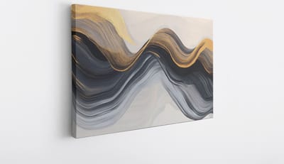 Saammp Canvas Schilderij - Zwart goud golvend - Abstract kunstwerk - 30x20 - Foto op canvas - Wanddecoratie - Muurdecoratie Woonkamer - Slaapkamer decoratie - Canvas Print