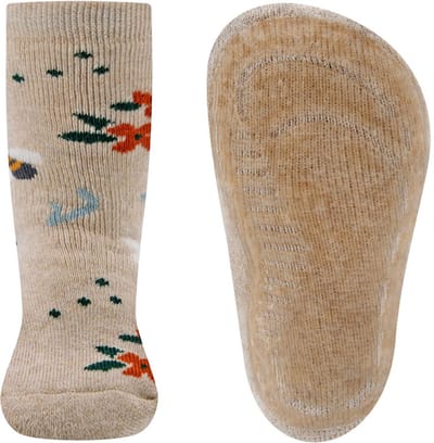 Antislipsokken Ewers Kindermaat - Beige Bijen en Bloemen - Siliconenzool-