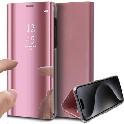 Hoesje geschikt voor iPhone 15 Pro - Book Case Spiegel Roségoud