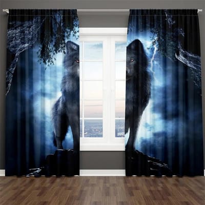3D Digitale Print Wolf In De Sneeuw Wild Dier Landschap 2 Stuks Verduisterende Raamgordijnen Voor Woonkamer Slaapkamer Decoratie Tunnel W50xH130(CM)x2PCS-Grommet Top
