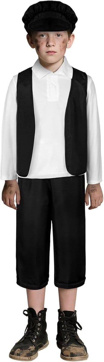 Victoriaanse Jongens Kostuum voor Kinderen - 4-delig Set met Vest, Hoed, Broek en Shirt voor Schoolspellen en Kerstoptredens, Feestkleding voor Kinderen