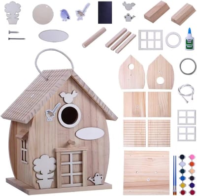 doe-het-zelf vogelhuisset voor volwassenen om te bouwen, buiten houtbewerking ambachten, freestyle schilderen, hangend vogelhuisje voor tuin, tuin, decoratie, geschenken