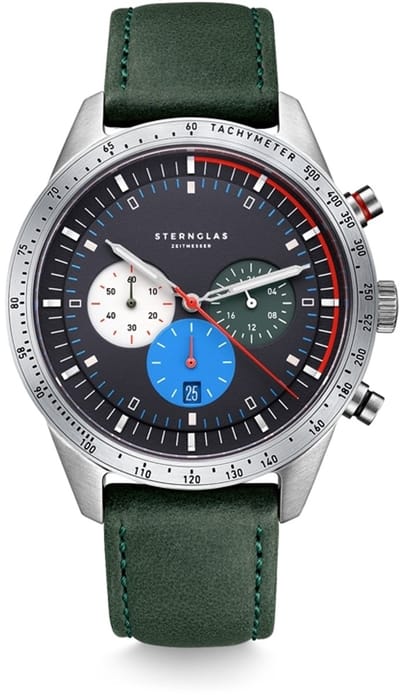 Sternglas S01-TY06-MO17 TACHYMETER Heren Horloge - Saffierglas - Staal/Leer - Groen/Zilverkleurig - Ø 42 mm - Quartz - Gesp - 5 ATM (douchen)