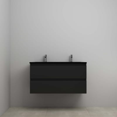 On-Line Onderkast - 100 cm - Voorgemonteerd - Ladestructuur - Acryl Wastafel - 2 Kraangaten - Mat Zwart