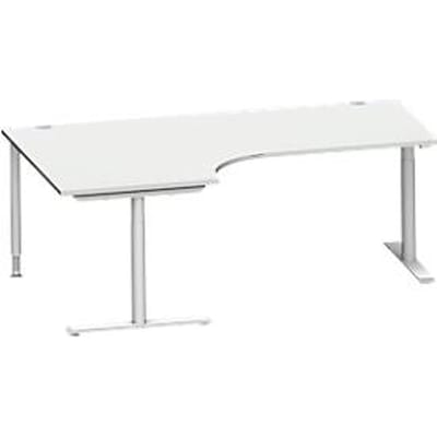 Schäfer Shop Genius hoekbureau MODENA FLEX 90°, aanbouw links, T-poot ronde buis, B 2000 mm, lichtgrijs