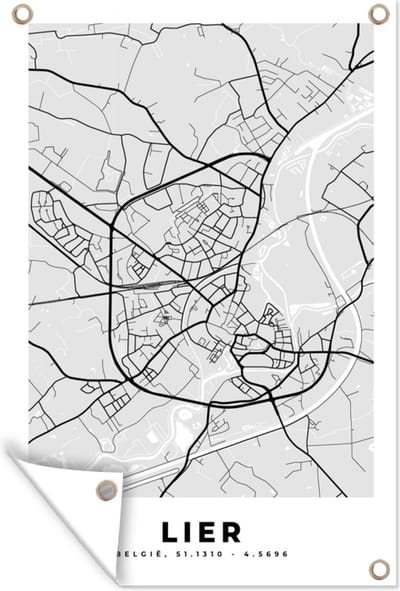 Muurdecoratie Stadskaart – Plattegrond – België – Zwart Wit – Lier – Kaart - 120x180 cm - Tuinposter - Tuindoek