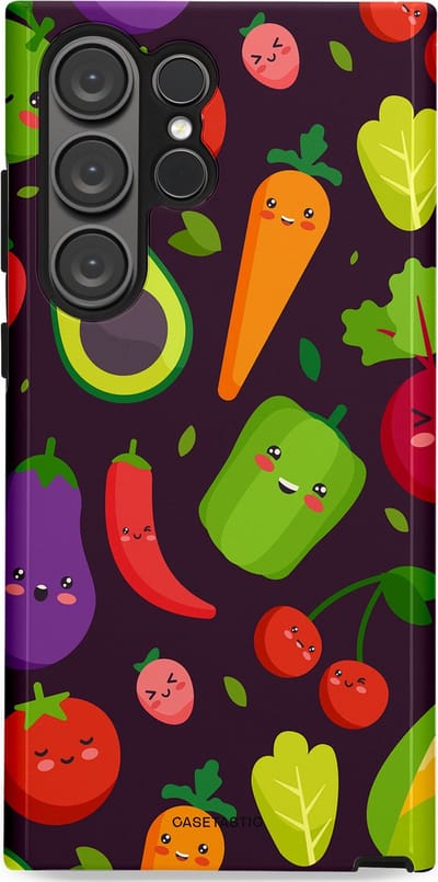 Casetastic Hoesje Geschikt voor Samsung S23 Ultra - Stijlvolle Beschermende Duo-layer Case - Vrolijke Groentevrienden