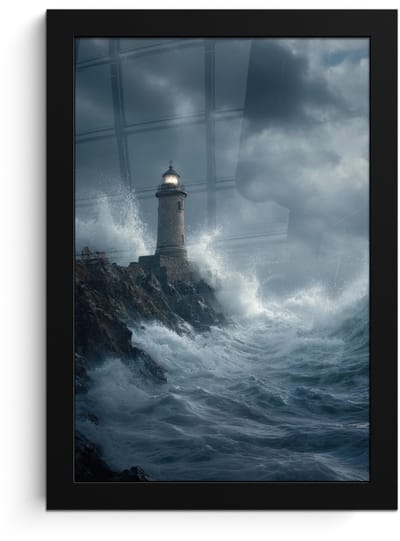 Poster in lijst - Fotolijst 20x30 cm - Posters - Rotsen - Vuurtoren - Golven - Klliffen - Posterlijst zwart - Decoratie - Wanddecoratie woonkamer - Muurdecoratie slaapkamer
