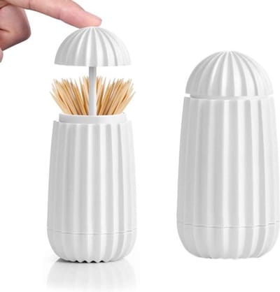 Dailygoods- Tandenstokerdispenser Automatisch - Tandenstoker Houder - Pop-up Design - Draagbaar - Kunststof - Wit 6 x 5,3 x 12,6 cm - Tandenstokerhouder