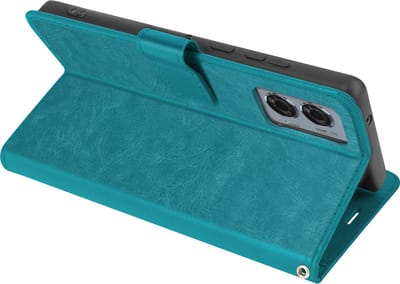Mayaxess, Hoesje voor Motorola Edge 50 Fusion portemonnee met polsbandje, Turquoise