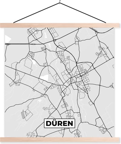 Posterhanger incl. Poster 40x40 cm - Schoolplaat - Düren - Kaart - Stadskaart - Plattegrond - Duitsland - Textielposter - Blanke latten - Stadskaart