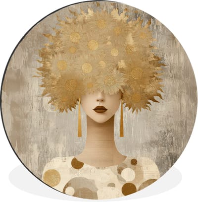 WallCircle - Wandcirkel - Muurcirkel - Goud - Portret - Vrouw - Aluminium - Dibond - 30x30 cm - Binnen en Buiten