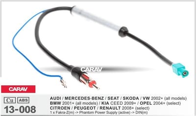 radio antenne verloop audi / mercedes benz seat skoda vw bmw peugeot