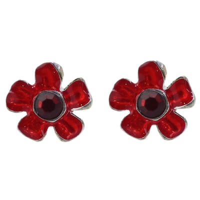 Behave Oorbellen Dames Bloem Rood – Oorsteker met Kristal – Zilverkleurig – 1,5 cm – Nikkelvrij – Incl. Geschenkzakje Cadeau