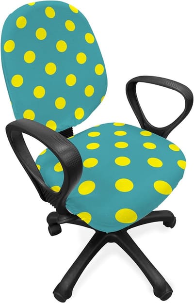 ABAKUHAUS Geel en Blauw Bureaustoel Onderhoes, Nostalgische Stippen, Decoratieve Beschermhoes in Stretchstof, Teal Geel