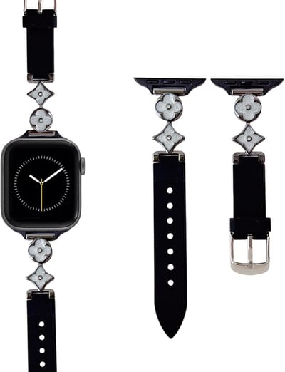 Stravo Siliconen Dames Horlogebandje met Bloemdetail – Geschikt voor Apple Watch 42mm (Series 11/10), 41mm (Series 9/8/7), 40mm (Series 6/5/4/SE 1/2/3), 38mm (Series 3/2/1) – Stijlvol & Comfortabel – Zwart