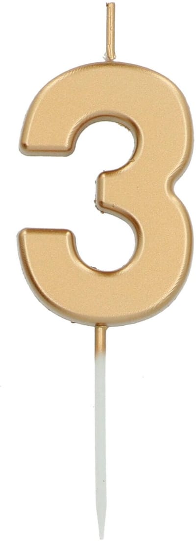 Folat - Kaars cijfer 3 goudkleurig 5 cm