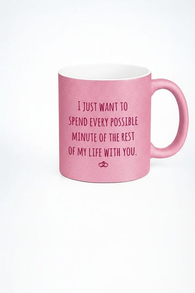 Romantische Roze Glitter Mok met Liefdestekst & Ringen | Huwelijk, Verloving of Valentijn Cadeau