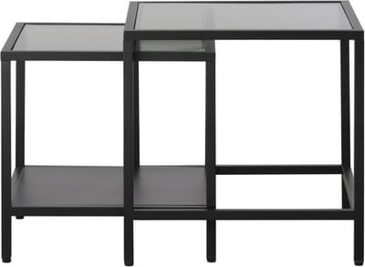 Nordic Home - Olan glazen bijzettafels - set van 2 - zwart