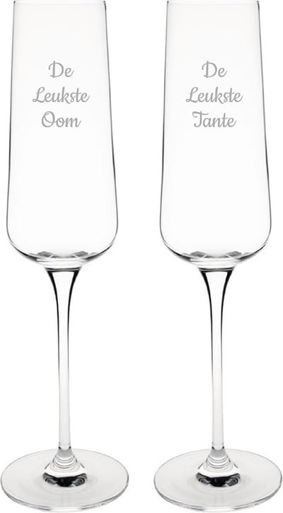 Gegraveerde Champagneglas 27cl De Leukste Tante-De Leukste Oom