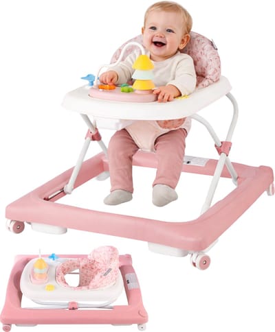 Born Lucky Loopstoel / Baby Walker – Makkelijk in te klappen – In hoogte verstelbaar – Met afneembare speelset - Soft Roze