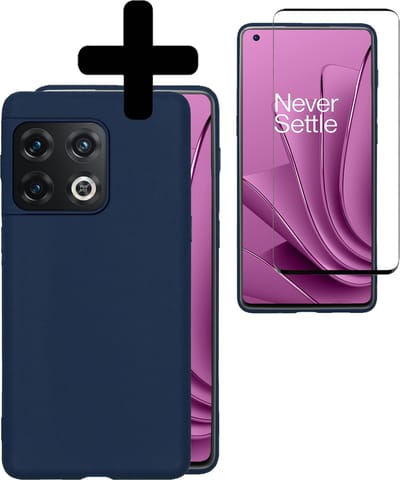 Hoesje - Met Screenprotector - Geschikt voor OnePlus 10 Pro - Sterk & Shockproof - Back Cover - Siliconen Case - Telefoon Hoes - Telefoonhoesjes - Donkerblauw