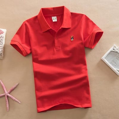 Zomer Effen Kleur Korte Mouw T-shirt Kinderkleding 1-15 Jaar Oud Shirt Revers Jongens en Meisjes Schooluniformen 115cm red
