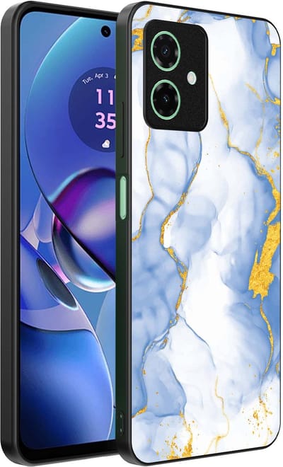 Smartphonica Telefoonhoesje Geschikt voor Motorola Moto G64 met Lichtblauw Goud Marmer Opdruk - TPU Backcover Case Lightblue Gold Marble Design geschikt voor Motorola Moto G64
