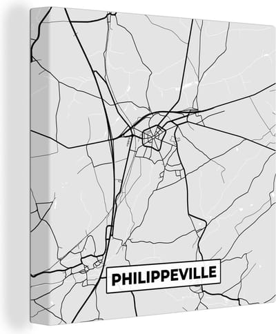 Canvas Schilderij Plattegrond – Philippeville – Zwart Wit – Stadskaart - Kaart - 20x20 cm - Wanddecoratie