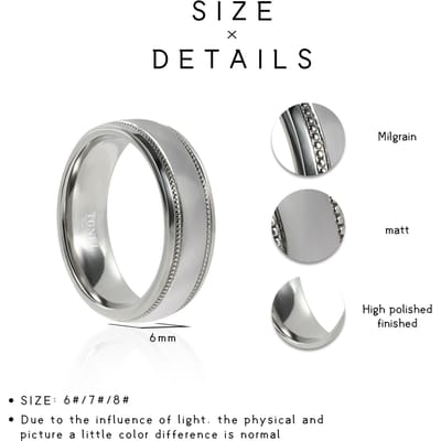 Bagues de mariage en titane pur de 6 mm pour femmes Son Classique Lisse Mat Brossé Bord Perlée Bague de fiançailles Bague de promesse Confort 8&Without Custome gray