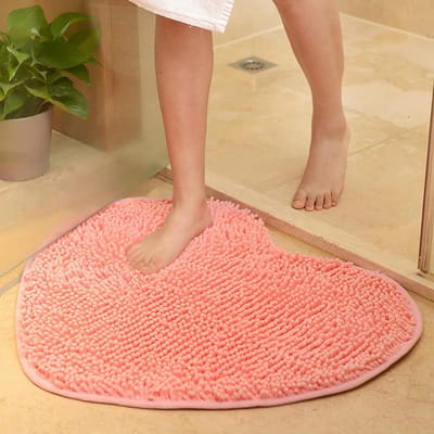 Badmat Hartvorm - Badkamer Tapijt - Voeten Droog - Zachte Chenille - 60x70cm - Roze